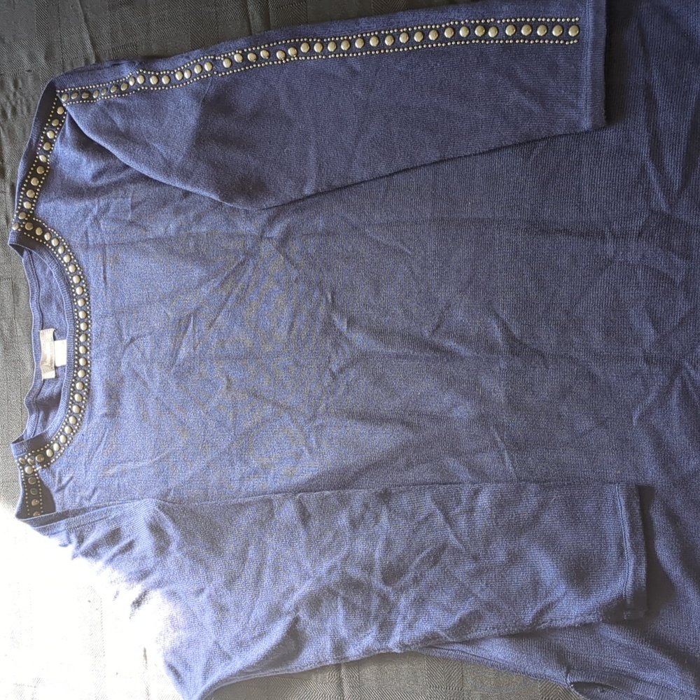 Neiman Marcus size sm long sleeve sweater shirt w/ studded sleeves.